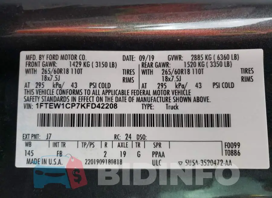 1FTEW1CP7KFD42208 Photo# 13