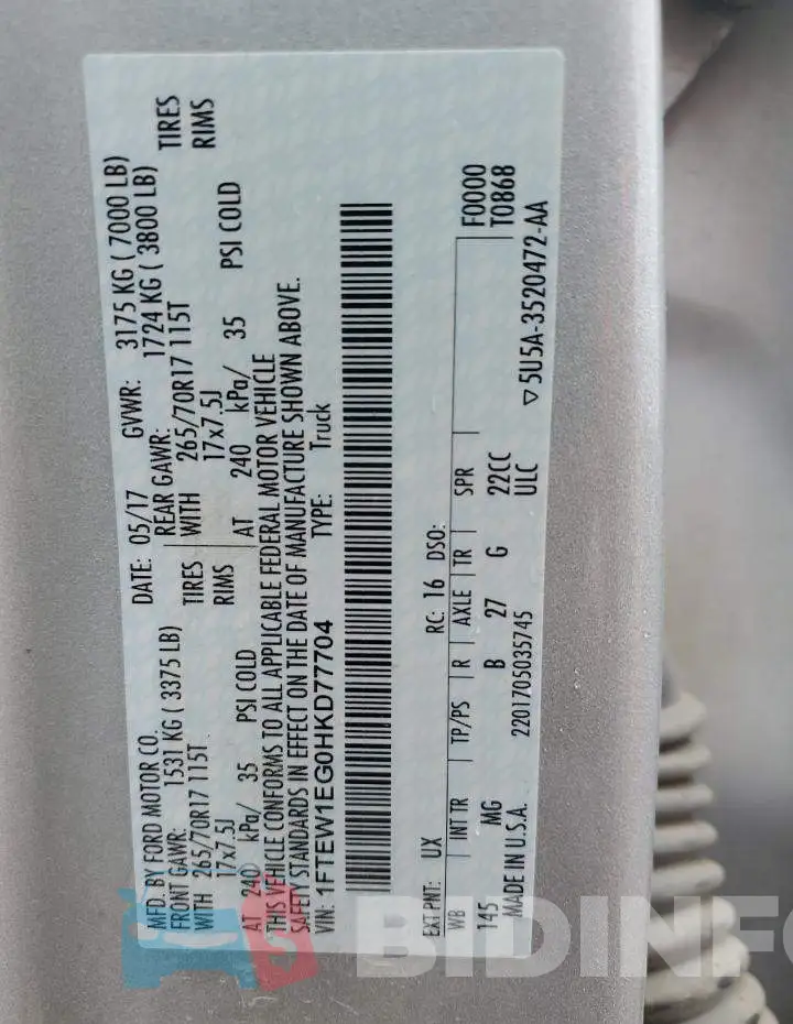 1FTEW1EG0HKD77704 Photo# 12
