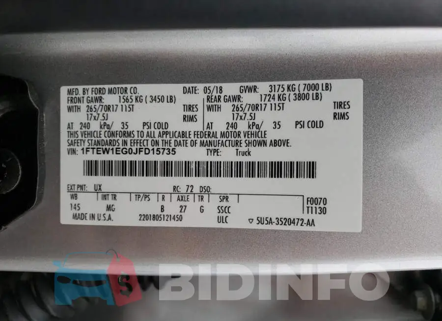 1FTEW1EG0JFD15735 Photo# 12