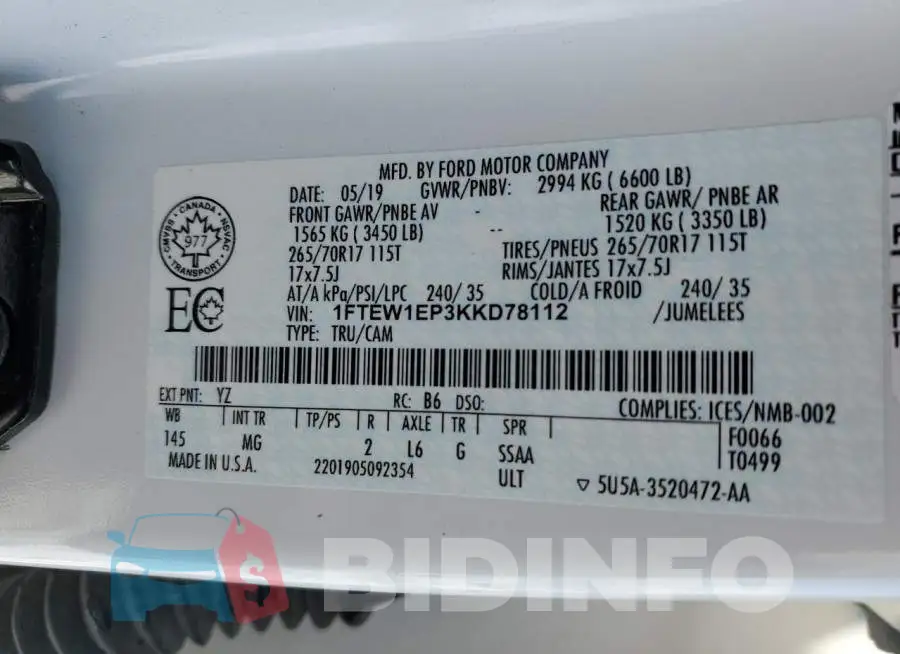 1FTEW1EP3KKD78112 Photo# 12