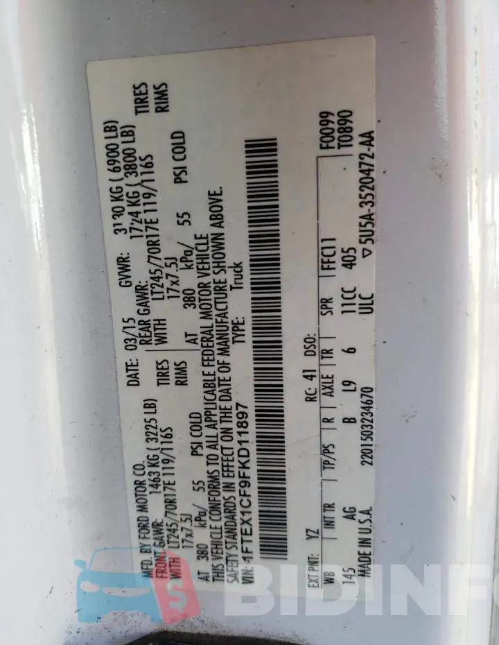 1FTEX1CF9FKD11897 Photo# 12