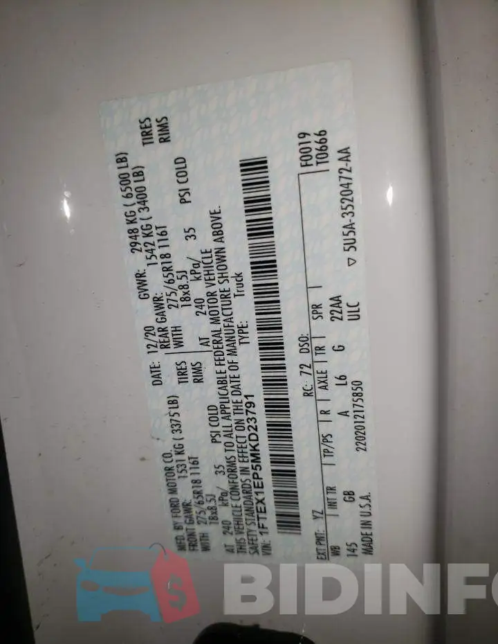 1FTEX1EP5MKD23791 Photo# 12
