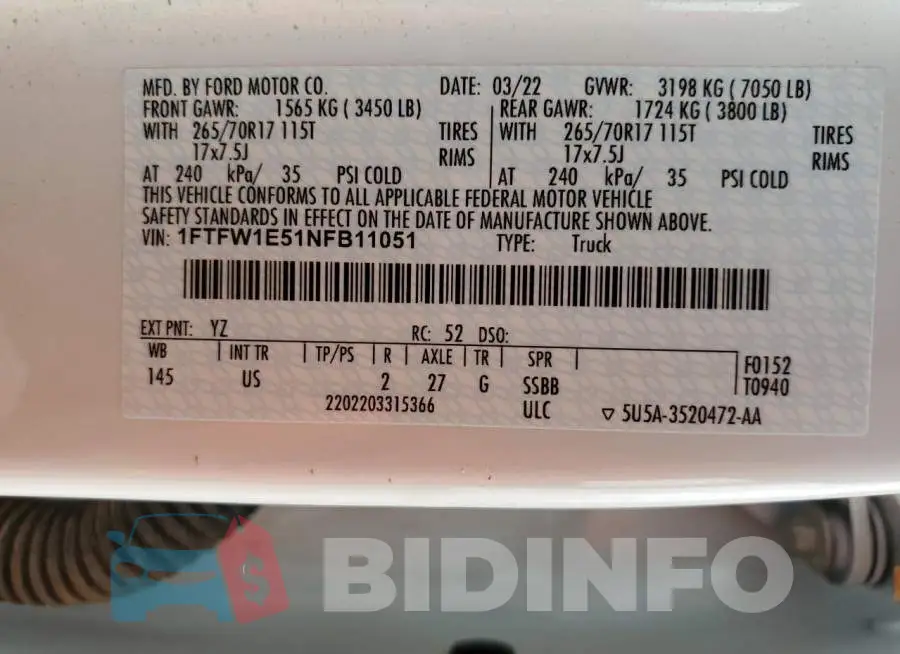 1FTFW1E51NFB11051 Photo# 12