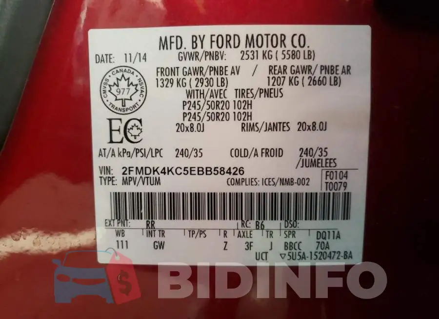 2FMDK4KC5EBB58426 Photo# 13