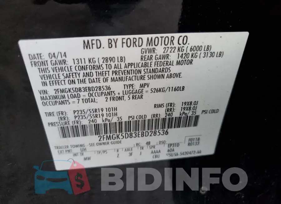 2FMGK5D83EBD28536 Photo# 10
