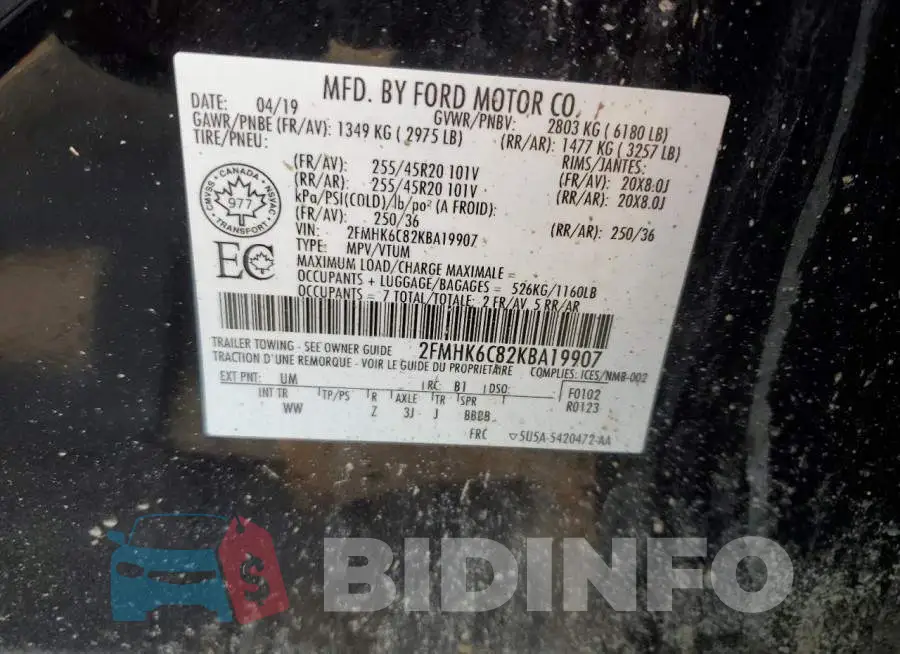 2FMHK6C82KBA19907 Photo# 13