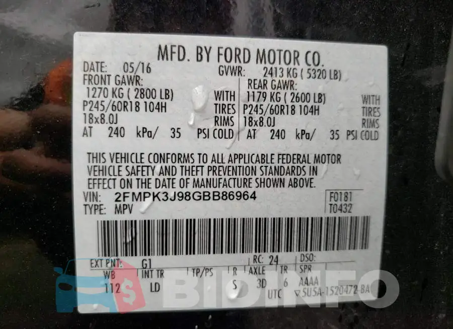 2FMPK3J98GBB86964 Photo# 13