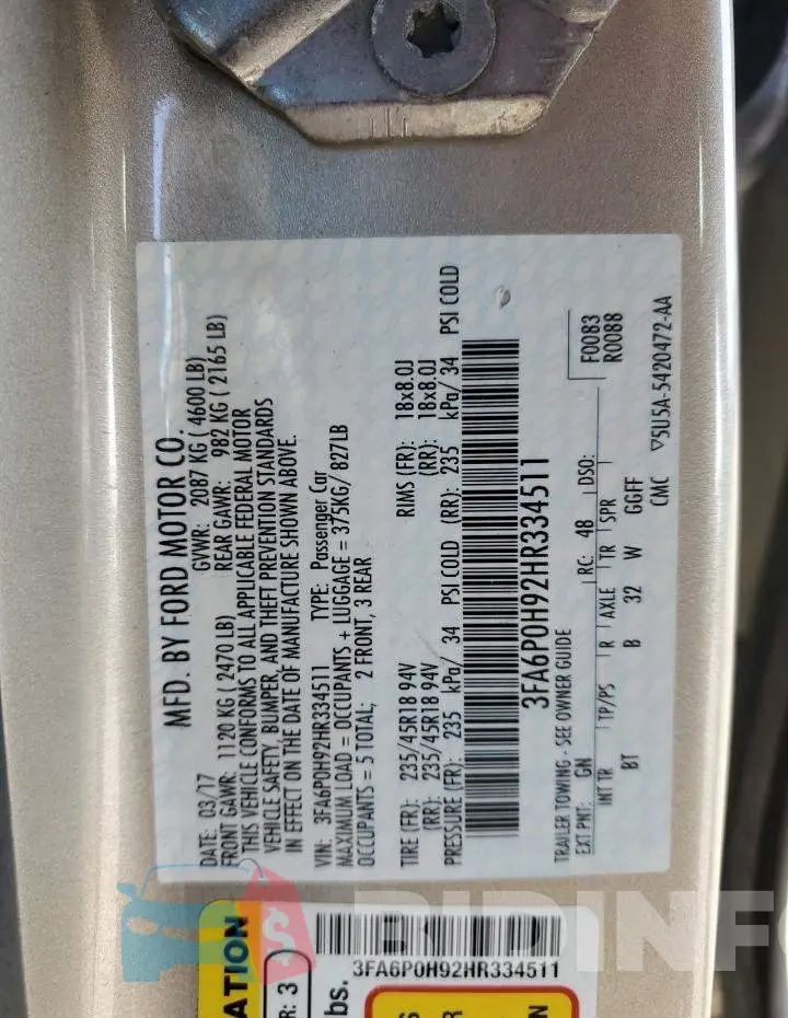 3FA6P0H92HR334511 Photo# 12