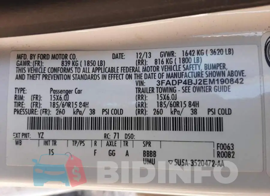 3FADP4BJ2EM190842 Photo# 12