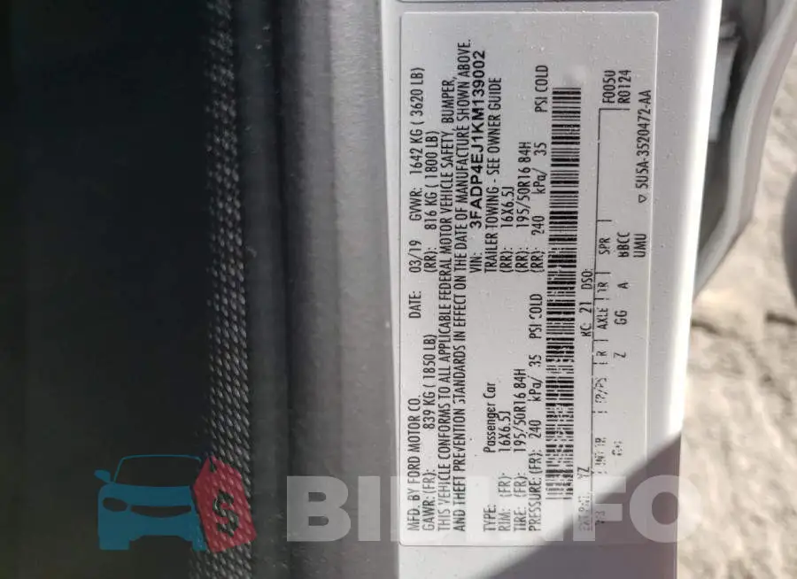 3FADP4EJ1KM139002 Photo# 12