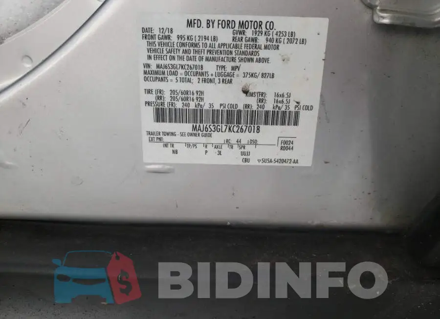 MAJ6S3GL7KC267018 Photo# 12