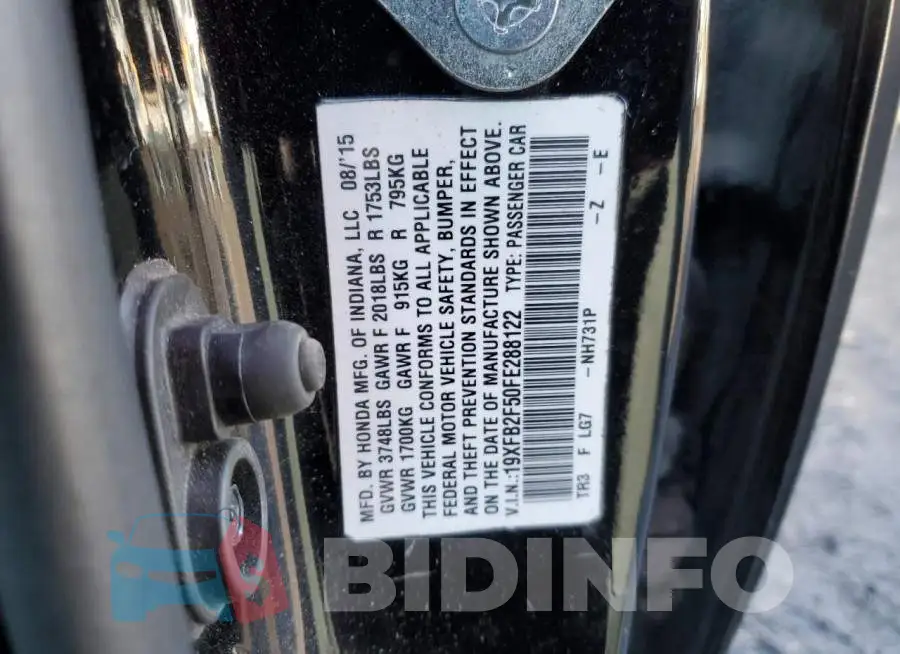 19XFB2F50FE288122 Photo# 12