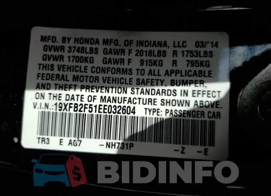 19XFB2F51EE032604 Photo# 12