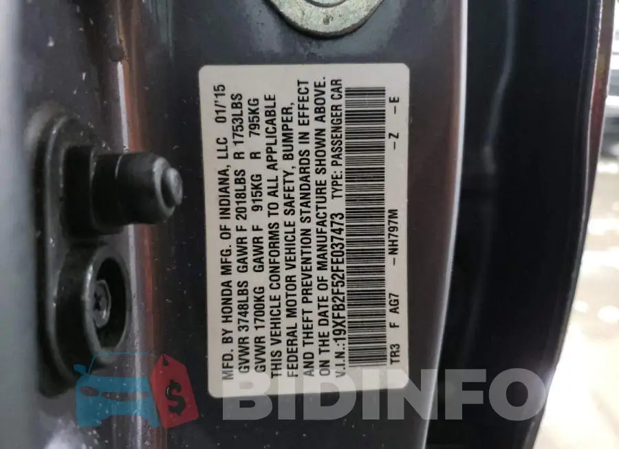 19XFB2F52FE037473 Photo# 12