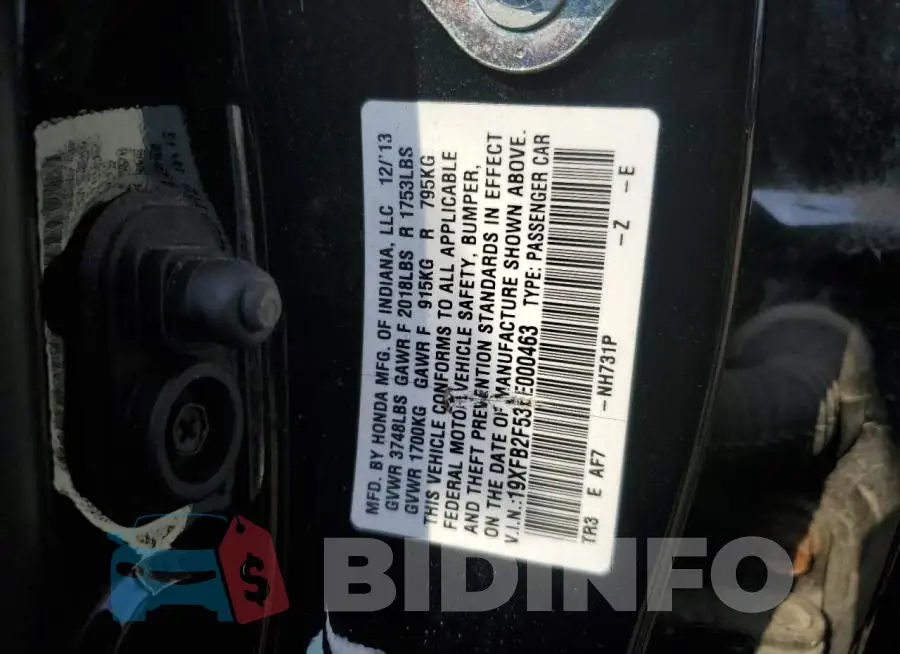 19XFB2F53EE000463 Photo# 10
