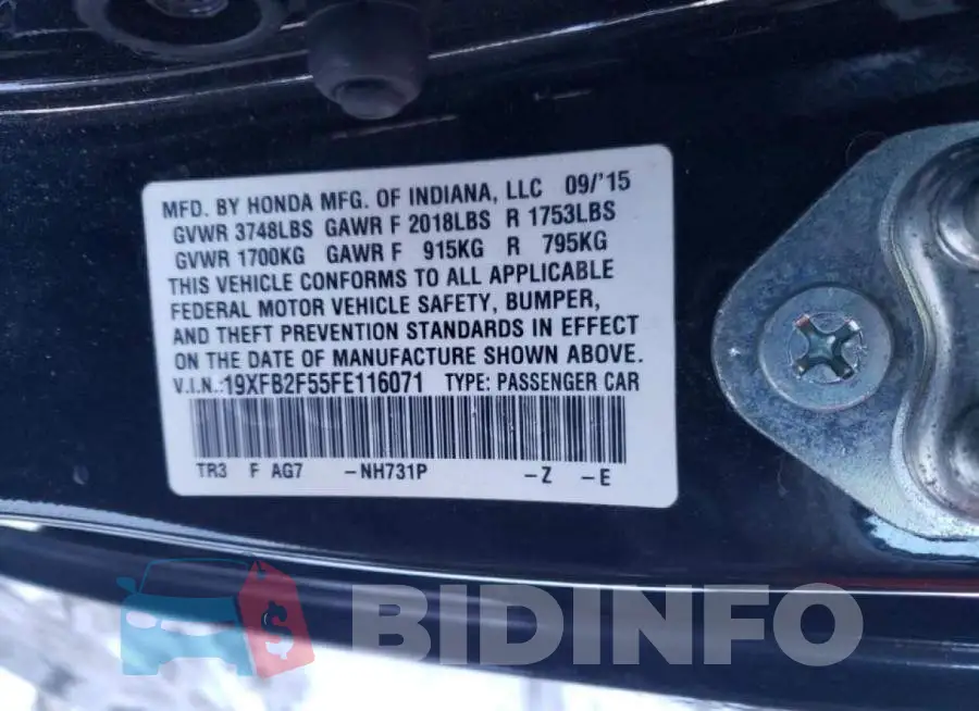 19XFB2F55FE116071 Photo# 12