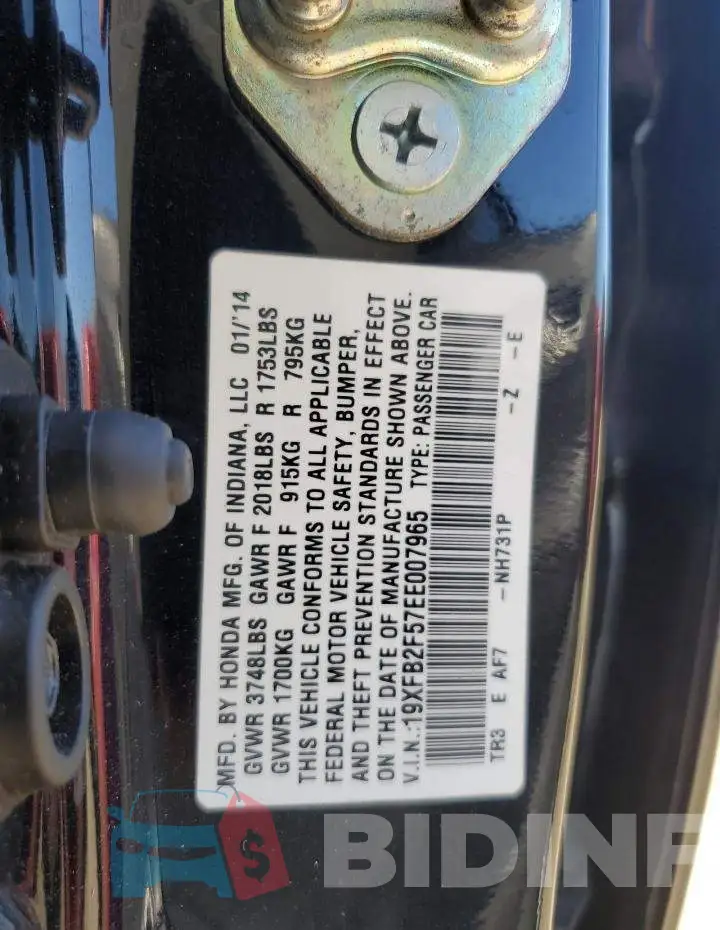 19XFB2F57EE007965 Photo# 10
