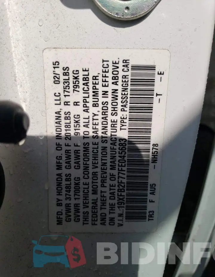 19XFB2F77FE045683 Photo# 13