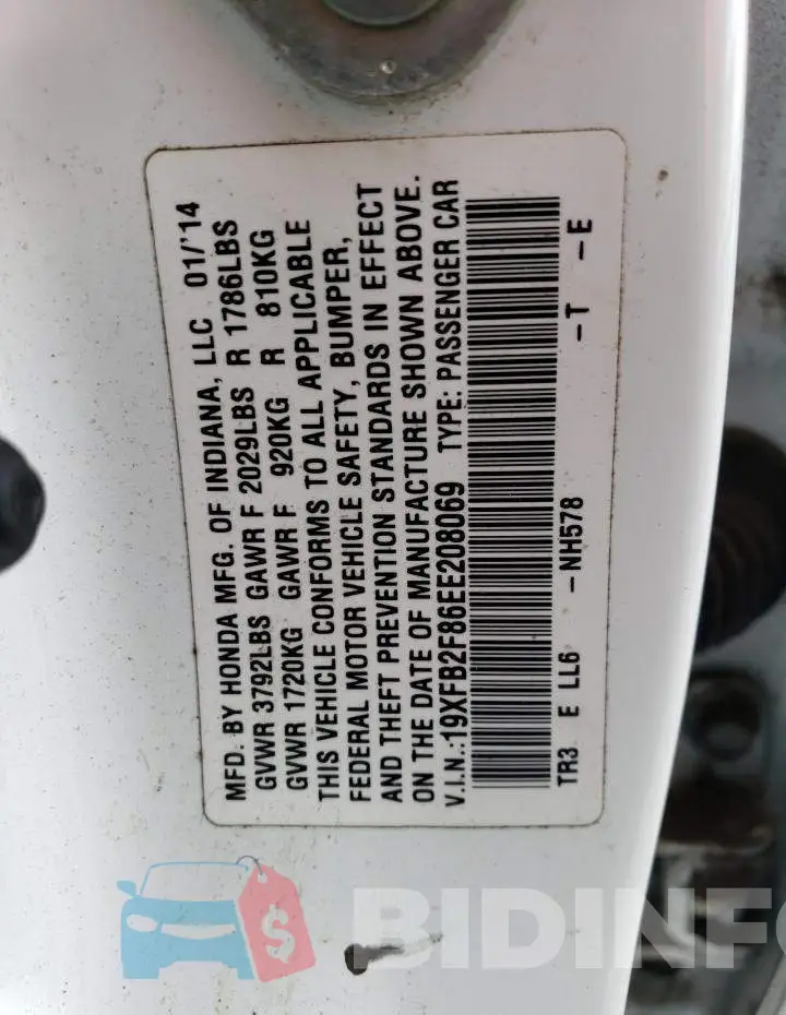 19XFB2F86EE208069 Photo# 12