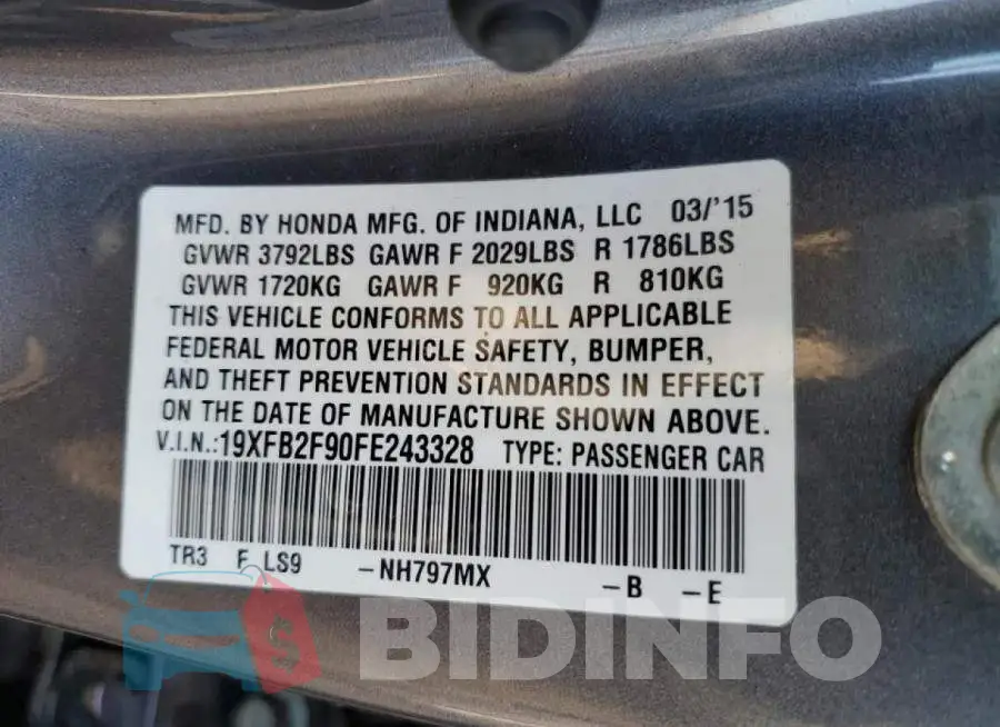 19XFB2F90FE243328 Photo# 12