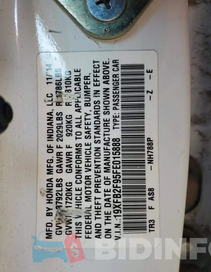 19XFB2F95FE015888 Photo# 10