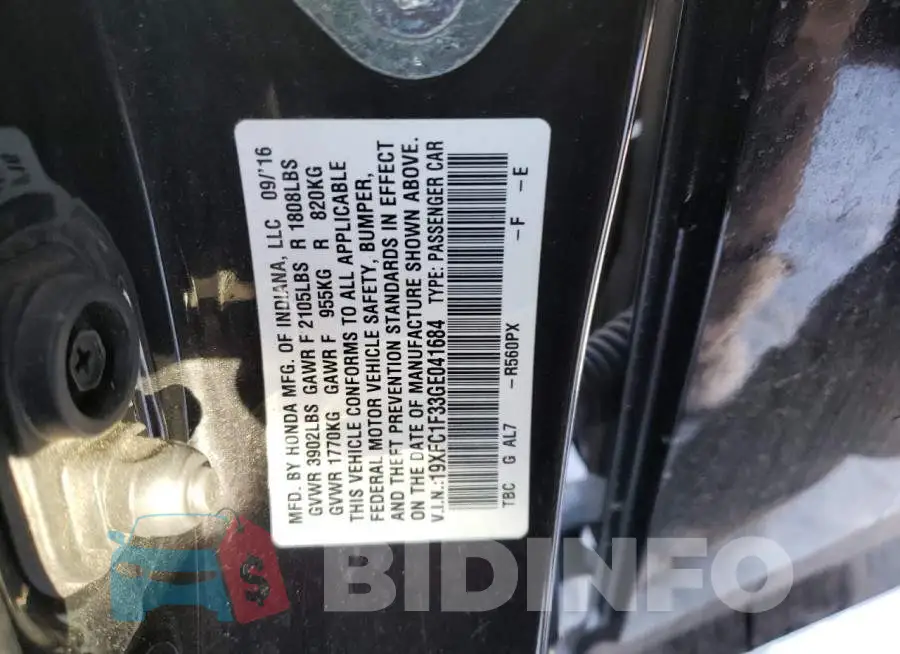 19XFC1F33GE041684 Photo# 13
