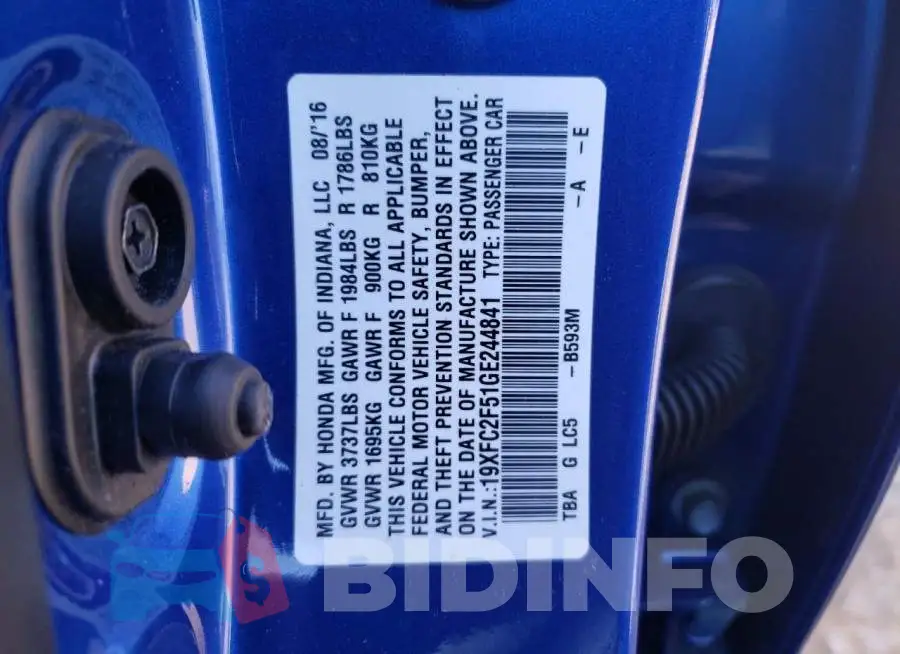 19XFC2F51GE244841 Photo# 12