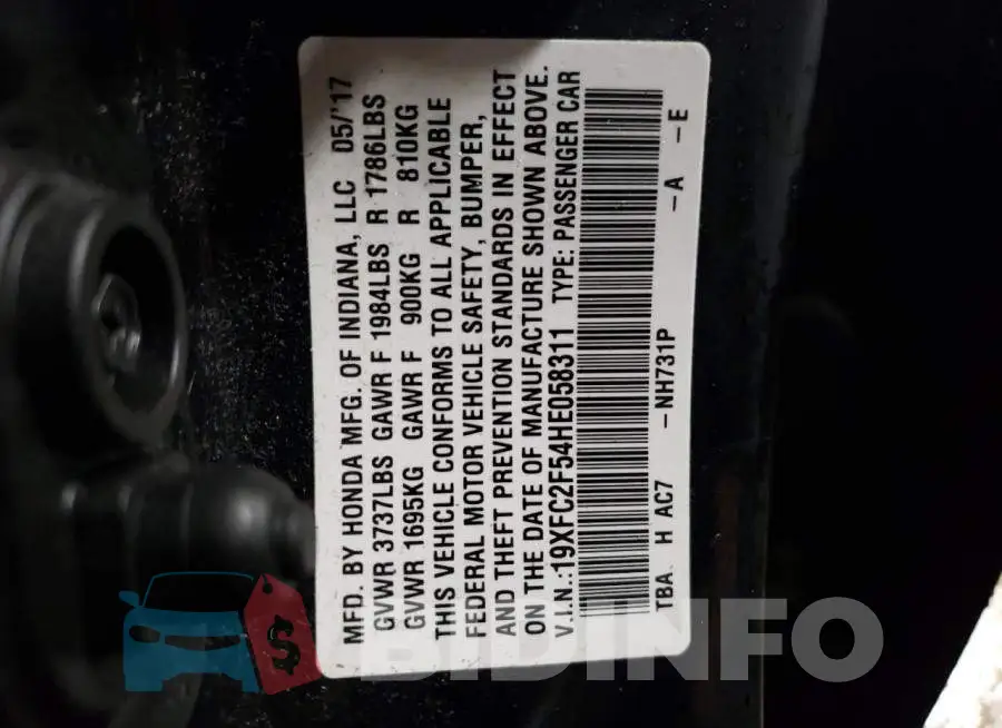 19XFC2F54HE058311 Photo# 12