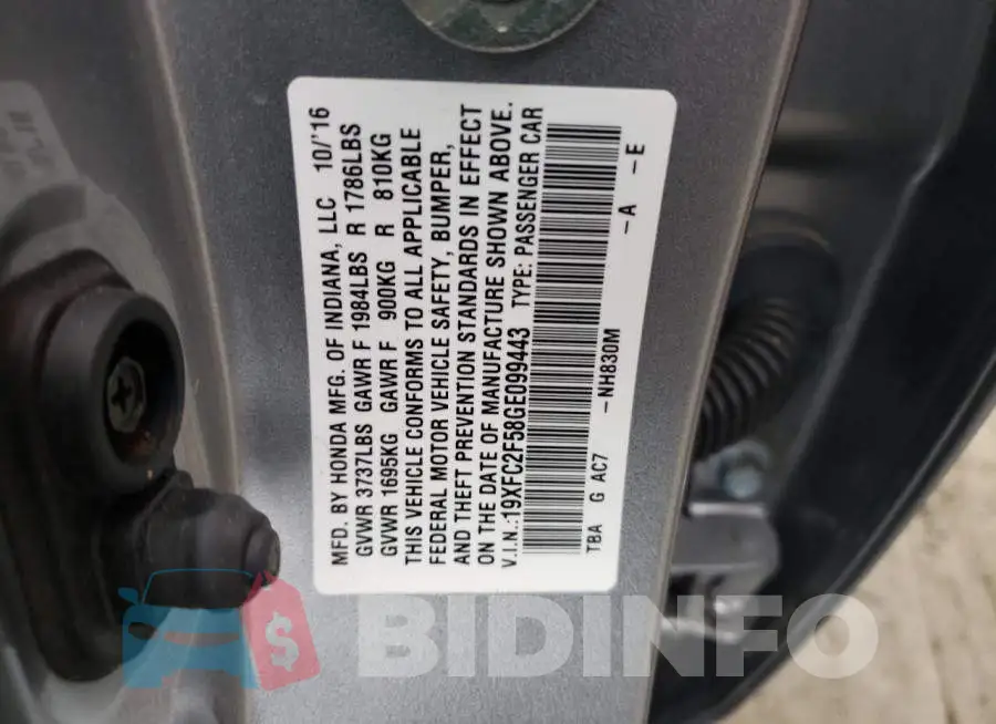 19XFC2F58GE099443 Photo# 10