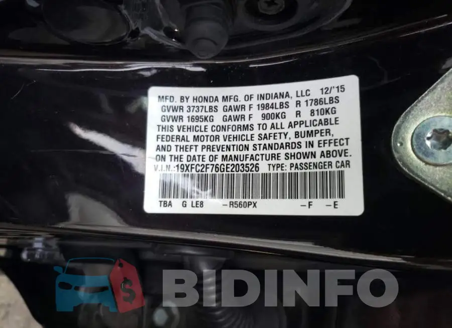 19XFC2F76GE203526 Photo# 12