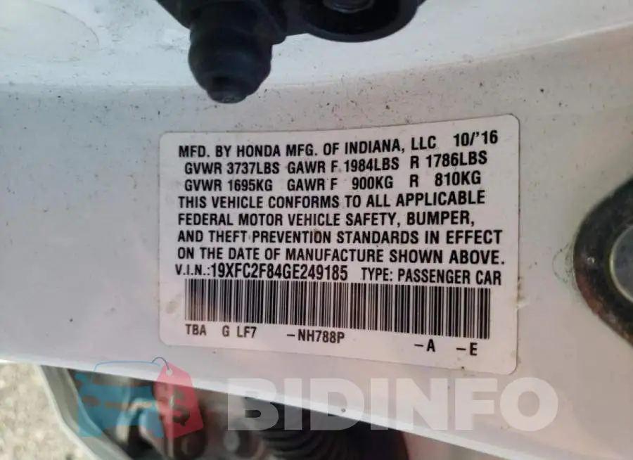 19XFC2F84GE249185 Photo# 12