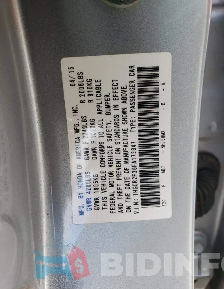 1HGCR2F38FA173947 Photo# 13