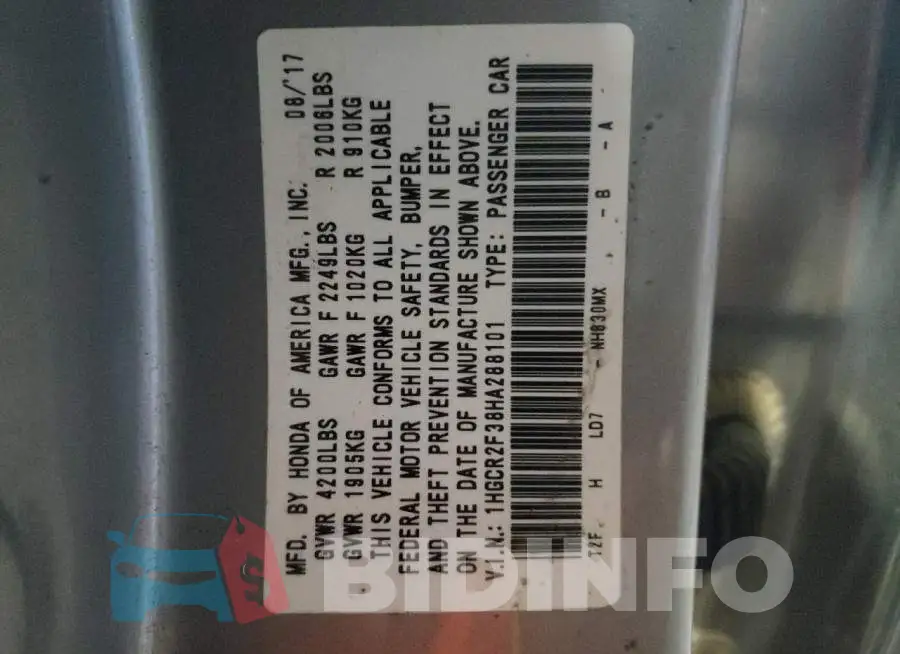 1HGCR2F38HA288101 Photo# 12