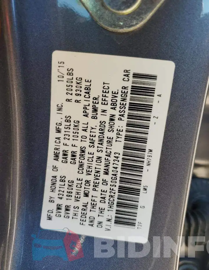 1HGCR2F50GA047343 Photo# 12