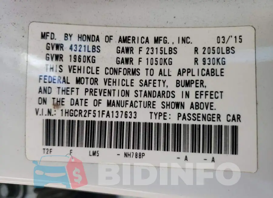 1HGCR2F51FA137633 Photo# 13