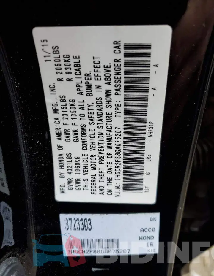 1HGCR2F88GA075207 Photo# 13
