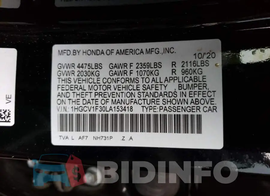 1HGCV1F30LA153418 Photo# 12