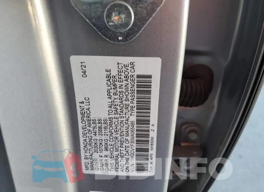 1HGCV1F30MA065485 Photo# 12