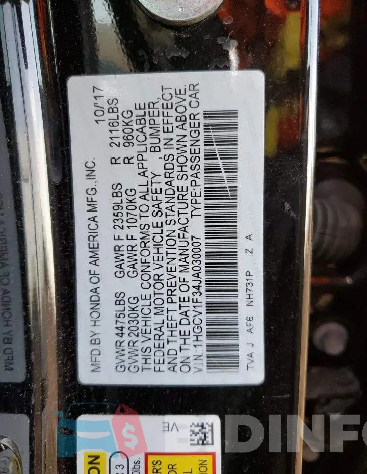 1HGCV1F34JA030007 Photo# 13