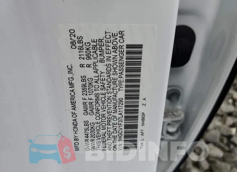 1HGCV1F37LA117290 Photo# 12