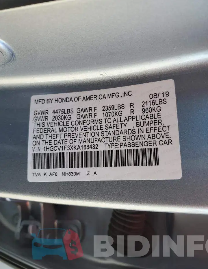 1HGCV1F3XKA166482 Photo# 12