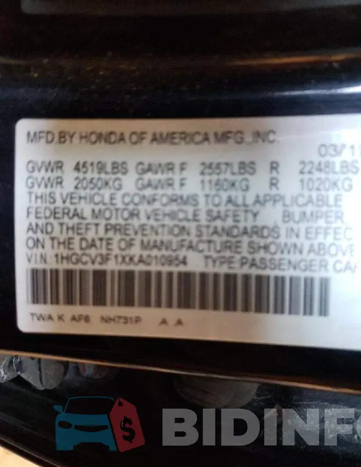 1HGCV3F1XKA010954 Photo# 12