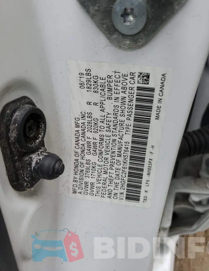 2HGFC2F61KH576415 Photo# 12