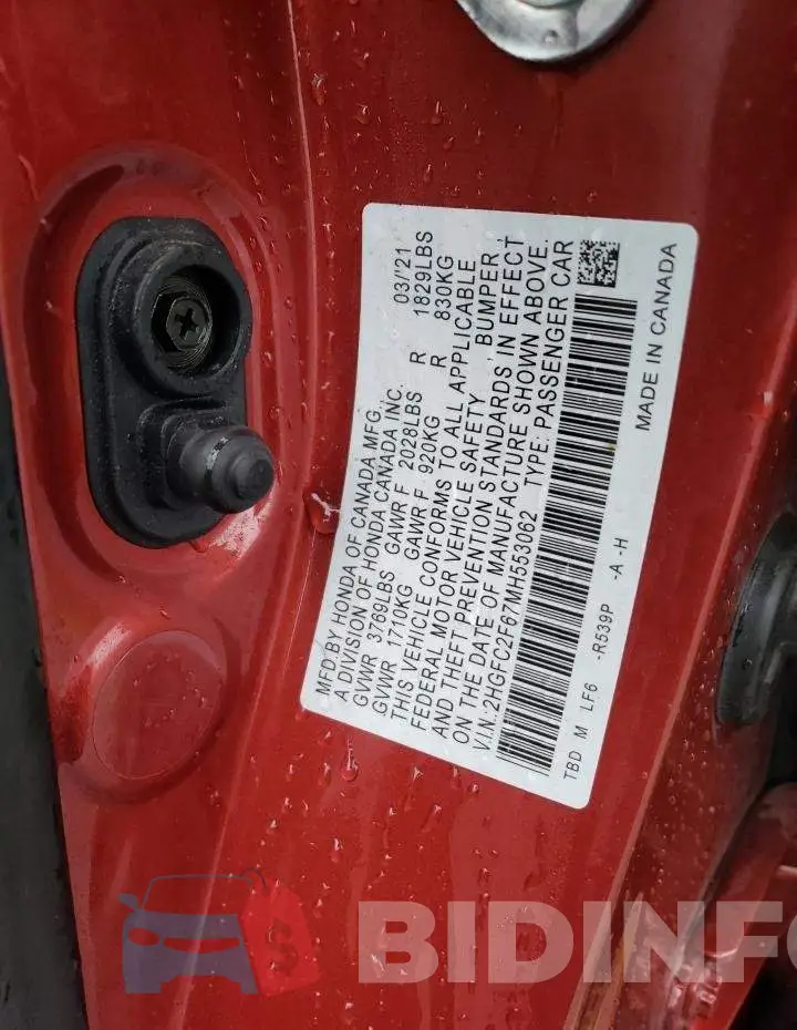 2HGFC2F67MH553062 Photo# 12