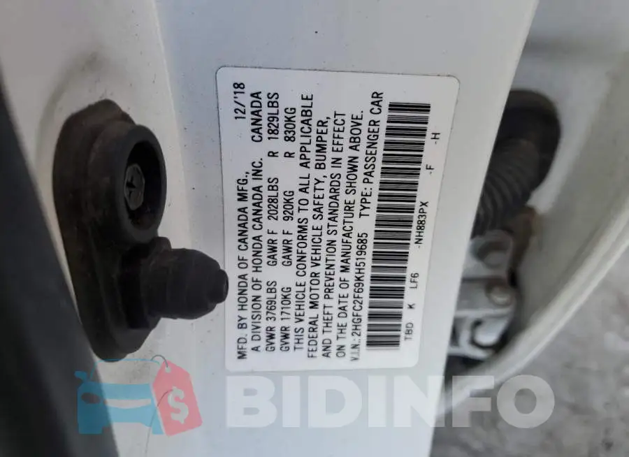 2HGFC2F69KH519685 Photo# 12