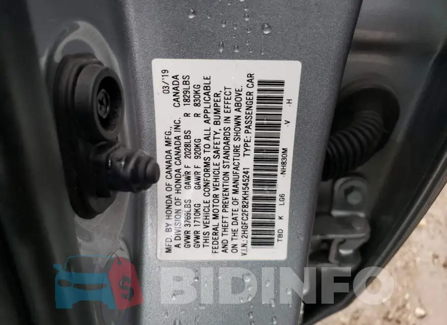 2HGFC2F82KH545241 Photo# 10