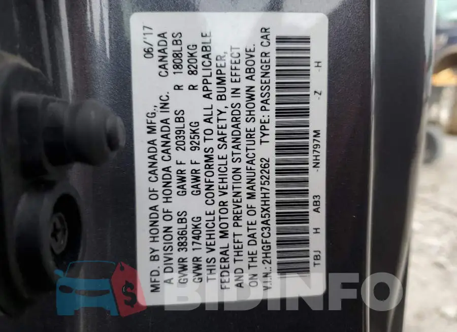 2HGFC3A5XHH752262 Photo# 12