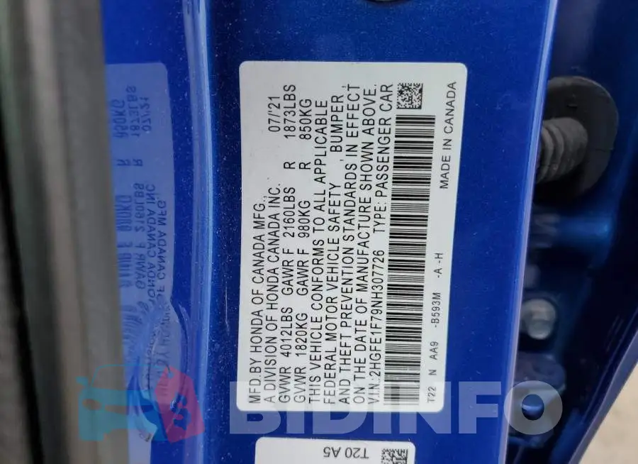 2HGFE1F79NH307726 Photo# 12