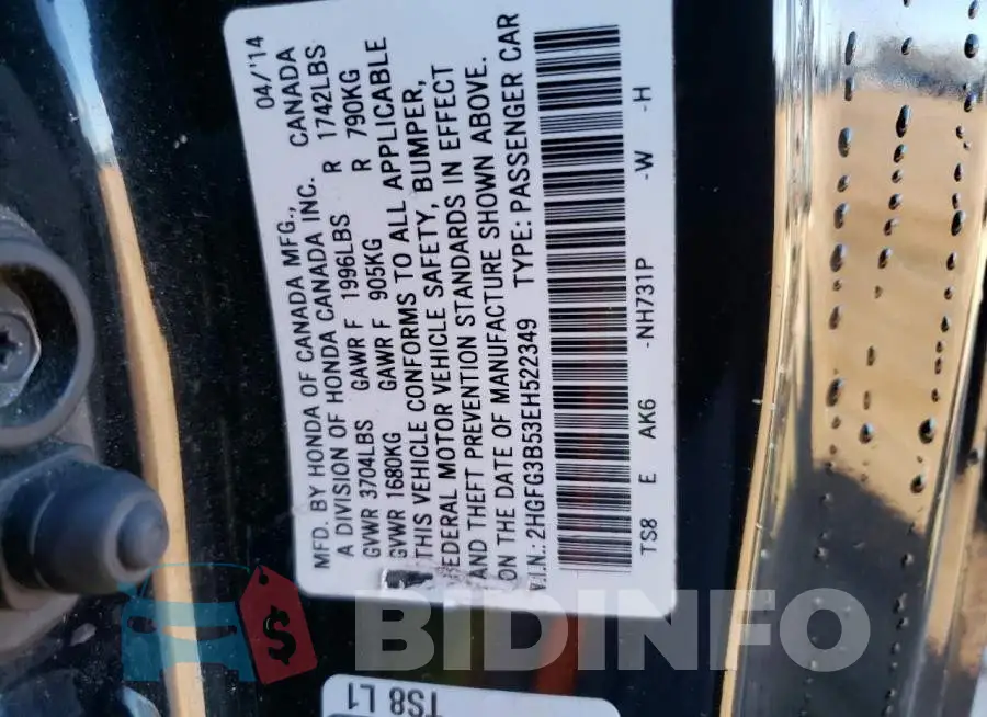 2HGFG3B53EH522349 Photo# 13