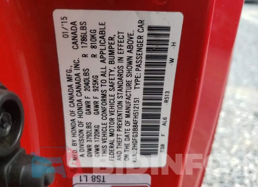 2HGFG3B84FH512151 Photo# 12